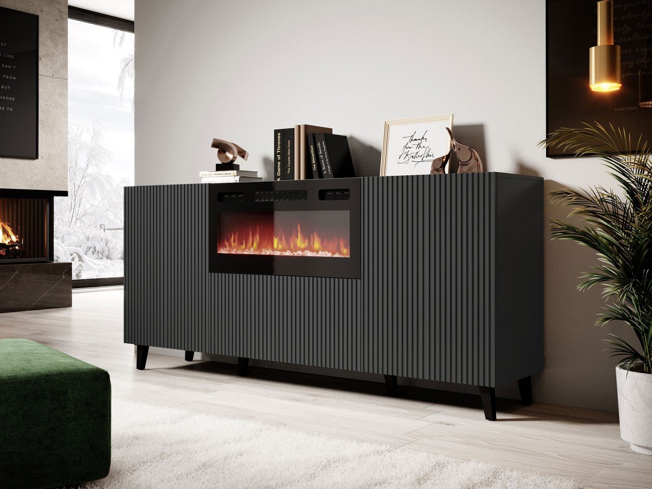 Sideboard Tilderi Grey 220 mit Kamin ⇒ Versand 20 €